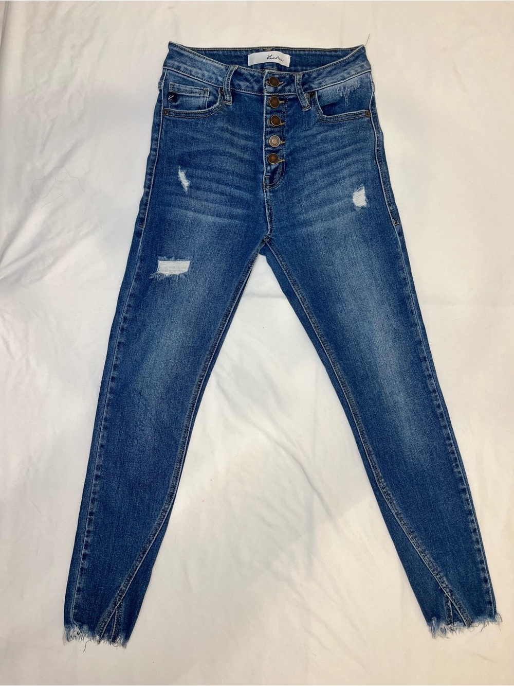 KanCan Women’s Medium Blue Button-Fly Slim Straight Jeans